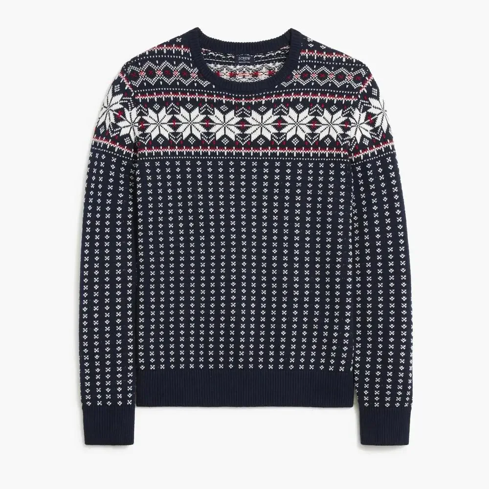 J.Crew Men’s Small Cotton Fair Isle Holiday Festive Snowflake Crewneck Sweater‎